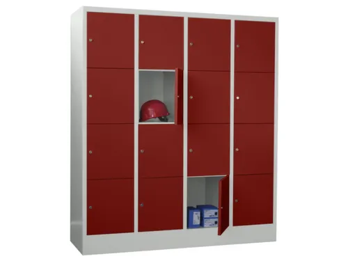 lockerkast,HxBxD 1850x1600x500mm,4x4vakken,RAL7035,front RAL3000