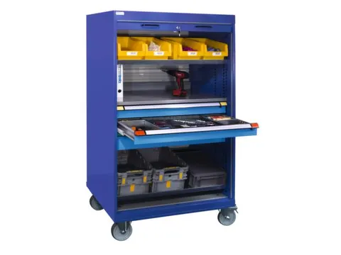 Mobiele roldeurkast 1813x1005x691mm 3xStalen bodem 3laden Duifblauw