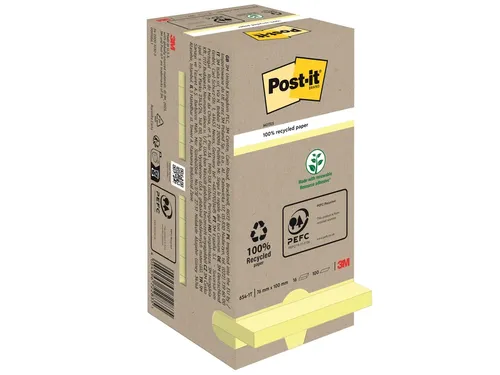 Memoblok 3M Post-it 654 76x76mm recycled pastel geel