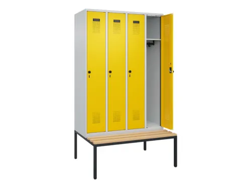 locker met bank,HxBxD 2120x1200x815mm,4vak,vak B 300mm,draaigrendel