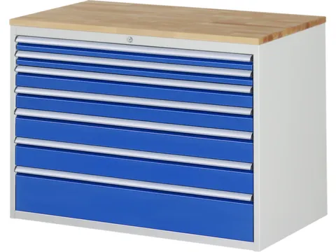 ladekast 825x1145x650mm 7laden cilinderslot RAL7035 RAL5010 beuken