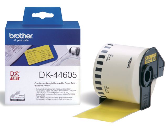 Etiket Brother DK-44605 62mm thermisch 30-meter geel papier | LabelprinterOnline.nl
