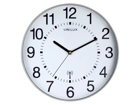 Wandklok Unilux Wave radio controlled Ø30cm zilvergrijs/wit cijfers