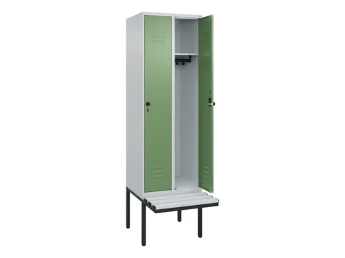 locker met bank,HxBxD 2120x600x815mm,2vak,vak B 300mm,draaigrendel