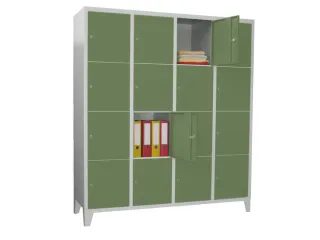 lockerkast,HxBxD 1850x1200x500mm,4x4vakken,RAL7035,front RAL6011 - 2