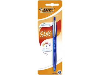 Balpen Bic Atlantis soft metalen clip clic medium blauw bister à 1st - 1