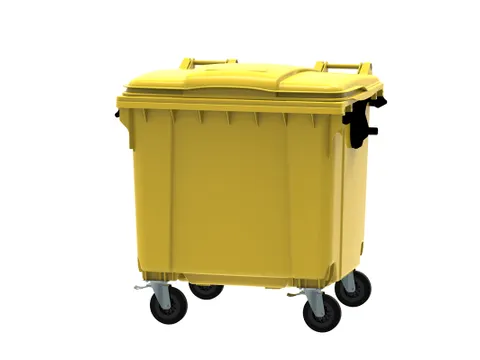 Container 1100 liter vlak deksel Geel Kunststof