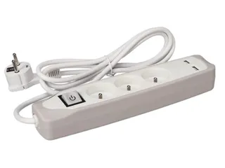 3-Voudige Stekkerdoos Met Schakelaar - 2 USB-Poorten - Grijs/WIT - 1.5 - 1