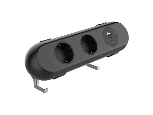 Desktop stekkerdoos Power Polar 2-voudig + USB A en C 25W Zwart