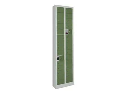 lockerkast,HxBxD 1950x460x200mm,2x15vakken,RAL7035,front RAL6011