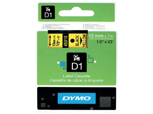Labeltape Dymo 45018 D1 S0720580 12mmx7m zwart op geel