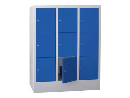 lockerkast,HxBxD 1187x900x500mm,3x3vakken,RAL7035,front RAL5010