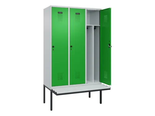 locker met bank,voor scheiding van kleding,HxBxD 2120x1200x815mm,3vak