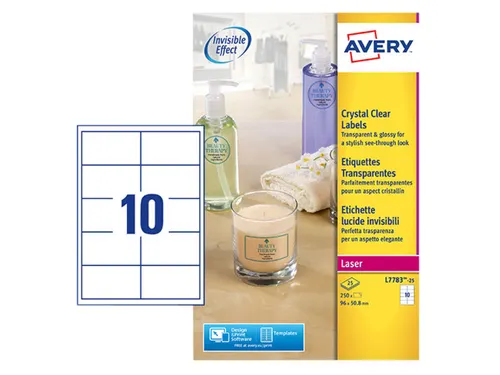 Crystal Clear Etiket Avery L7783-25 96x50.8mm Transparant 250 stuks