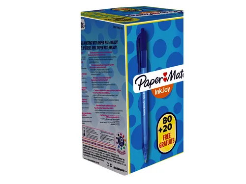 Balpen Paper Mate Inkjoy 100RT medium blauw valuepack 80+20 gratis