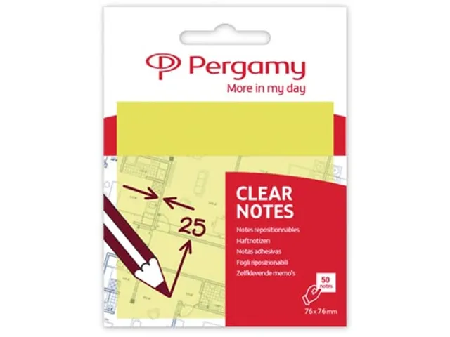 Memoblok Transparante Notes, Ft 76x76mm, 50 Vel, Geel