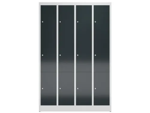 Lockerkast 1800x1185x500mm 4x3 vakken cilinderslot, sokkel, RAL7016