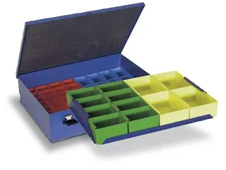 Assortimentskoffer Plaatstaal 6 Boxen Polystyrol 118x472x340mm Ral5007 - 1