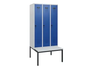 locker met bank,HxBxD 1950x900x815mm,3vak,vak B 300mm,draaigrendel - 2