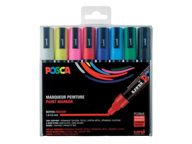 Verfstift Posca PC5M Medium Punt 1,8-2,5mm set à 8 kleuren