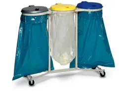 Afvalverzamelaar 120 Liter 3 Voudig Wielen Deksel Geel/Blauw/Zilver