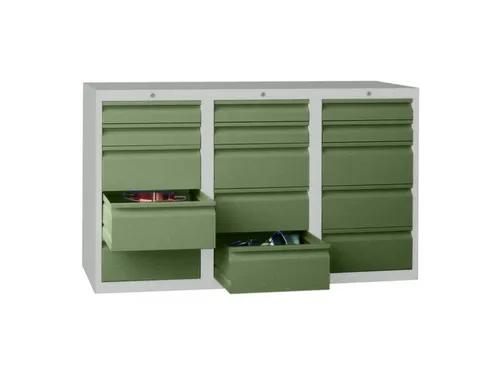 ladekast HxBxD 900x1500x500mm 15laden RAL7035 front RAL6011