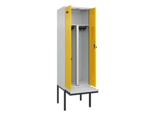 PBM-locker met bank,HxBxD 2120x600x815mm,2vak,vak B 300mm,draaigrendel