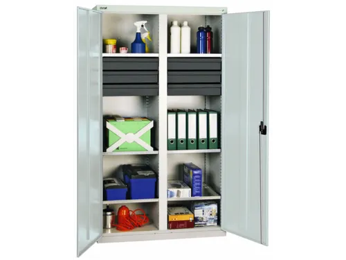 Materiaalkast 1800x1000x500mm 6legborden Uitschuifbaar 6laden Ral7035