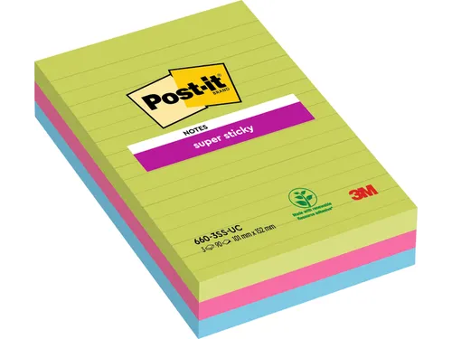 Memoblok 3M Post-it 660 Super Sticky 102x152mm lijn rainbow