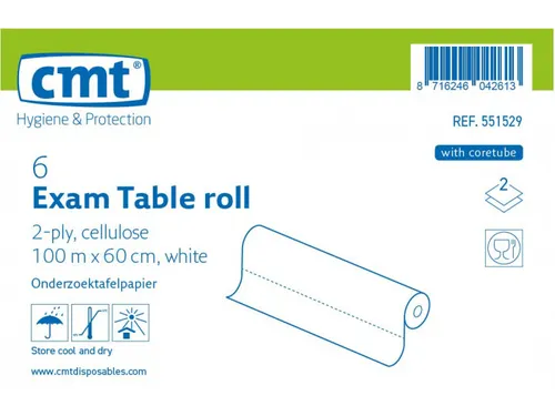 Onderzoektafelpapier Cel 2-laags 100m/60cm Wit 6 Rol