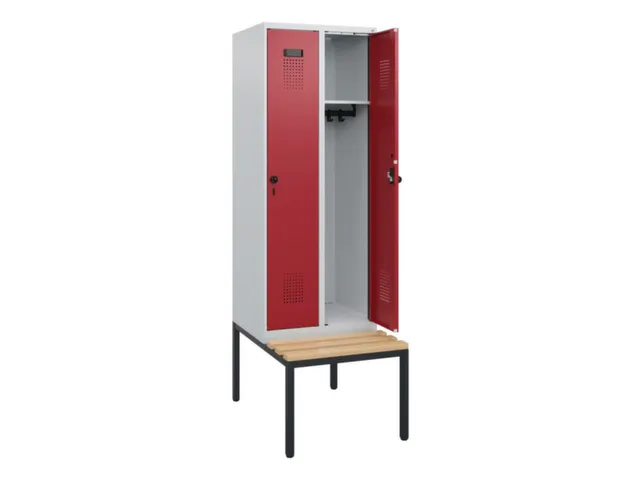 locker met bank,HxBxD 1950x600x815mm,2vak,vak B 300mm,draaigrendel