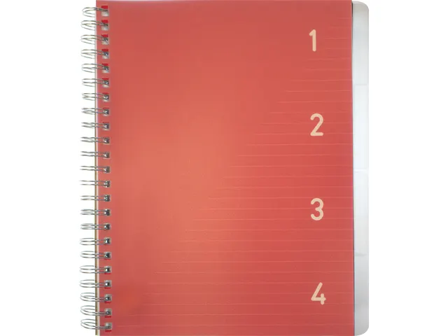 Cahier à spirales Kangaro ligné 4 intercalaires A5 rouge 4pcs