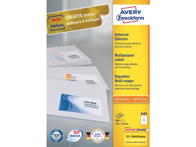 Etiket Avery Zweckform 3483 105x148mm A6 wit 400stuks