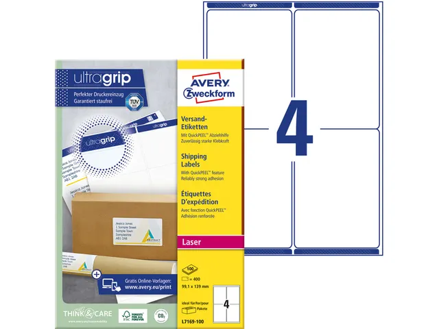Verzendetiket Avery QuickPeel L7169-100 99.1x139mm Wit 400 Stuks