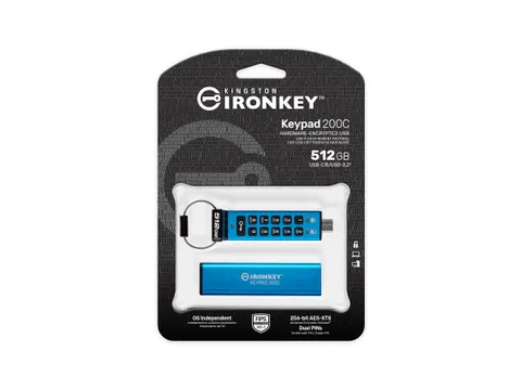 512GB USB-C IronKey Keypad 200C, FIPS 140-3 Lvl 3 (aangevraagd) AES-25