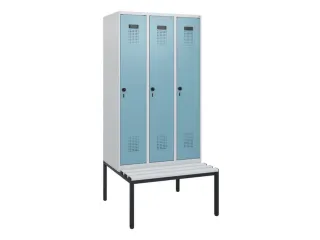 locker met bank,HxBxD 1950x900x815mm,3vak,vak B 300mm,draaigrendel - 2