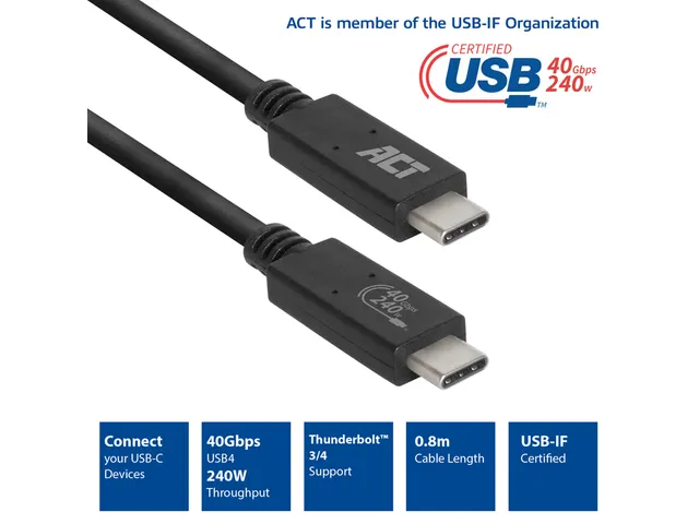Kabel ACT USB4 40Gbps USB-C USB-IF