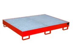 stellingopvangbak,opvangvol. 240l,m. rooster,staal,RAL3000