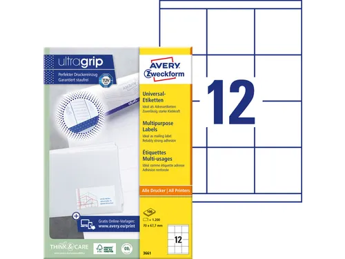 Etiket Avery Zweckform 3661 70x67.7mm wit 1200stuks