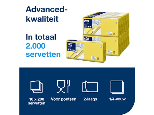 Tork 477841 Lunchservet Geel 33x33cm 2-laags 1/4 vouw 10x200st
