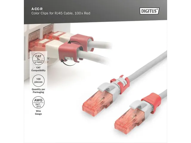 Kleurclips voor RJ45-kabels Rood verpakking van 100 stuks