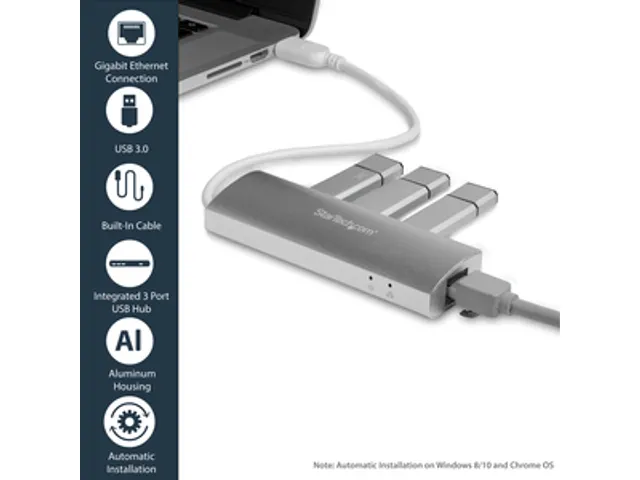 3-Poorts Draagbare USB 3.0 Hub plus GbE