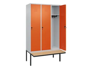 locker met bank,HxBxD 2120x1200x815mm,3vak,vak B 400mm,draaigrendel - 2