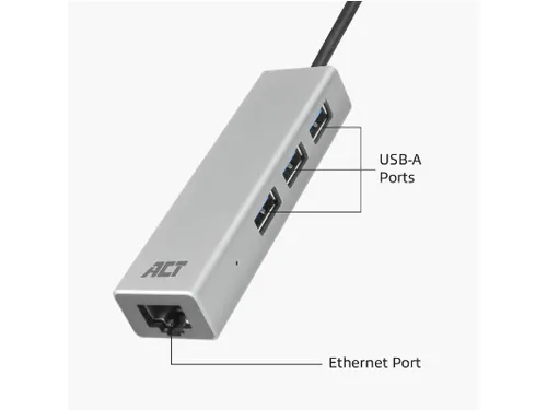 Hub ACT USB-C 3.0 3x USB-A Gigabit ethernet