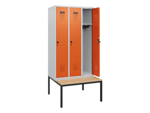 locker met bank,HxBxD 1950x900x815mm,3vak,vak B 300mm,draaigrendel