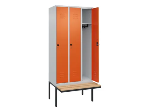 locker met bank,HxBxD 2120x900x815mm,3vak,vak B 300mm,draaigrendel