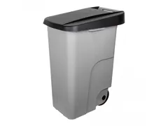 Afvalcontainer kunststof grijs met deksel zwart 85 liter