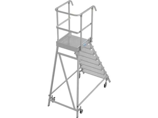 bordestrap,verrijdbaar,bordes H 1,95m,8treden,aluminium,4zwenkwielen