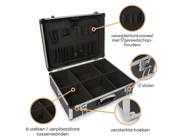 Valise à outils avec bords en aluminium 455x330x152mm 22,8 litres