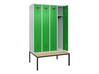 locker met bank,HxBxD 2120x1200x815mm,4vak,vak B 300mm,cilinderslot - 1